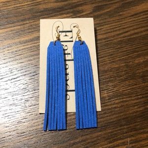 Blue leather tassel earrings